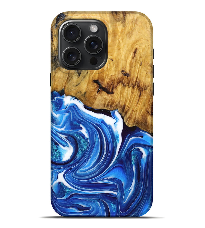 iPhone 16 Pro Max Wood+Resin Live Edge Phone Case - Luciana (Blue, 719798)