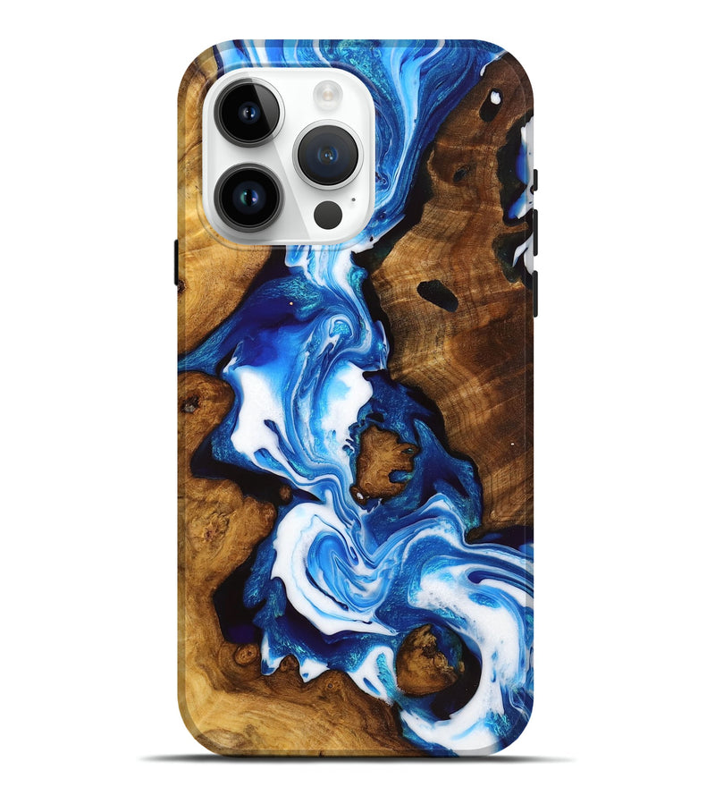 iPhone 15 Pro Max Wood+Resin Live Edge Phone Case - Graham (Blue, 719799)