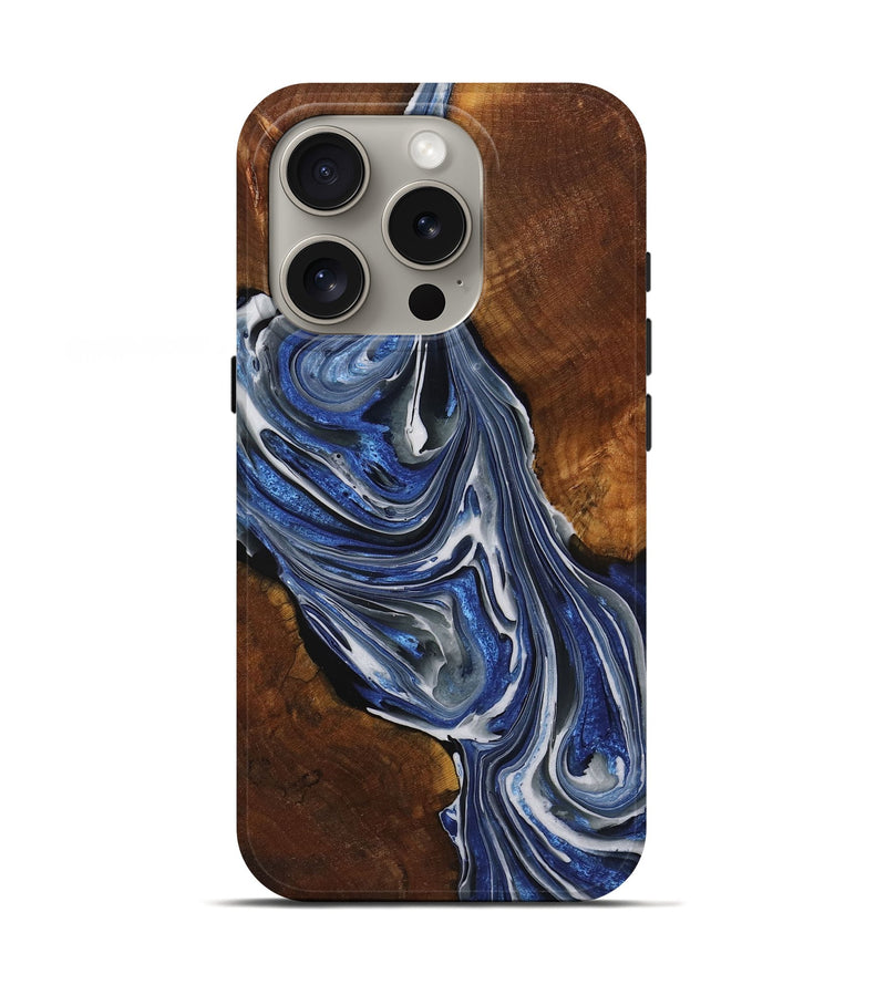 iPhone 16 Pro Wood+Resin Live Edge Phone Case - Lonnie (Blue, 719801)