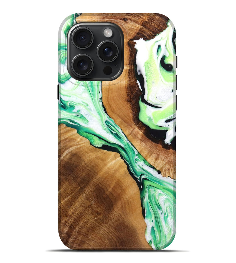 iPhone 16 Pro Max Wood+Resin Live Edge Phone Case - Faye (Green, 719811)