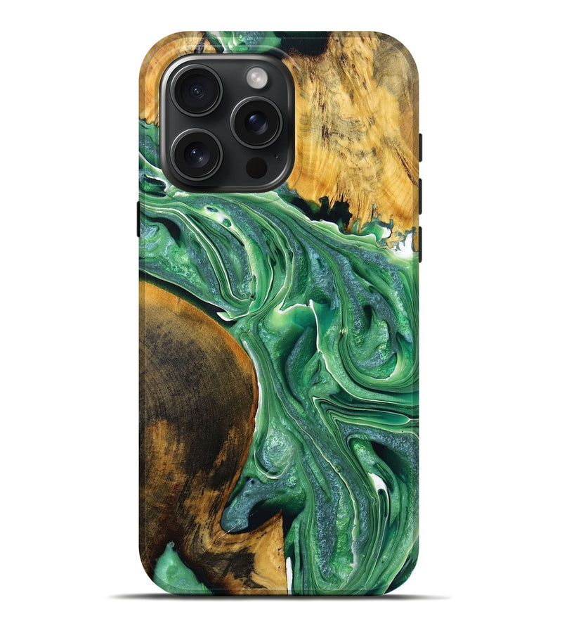 iPhone 16 Pro Max Wood+Resin Live Edge Phone Case - Shelly (Green, 719812)