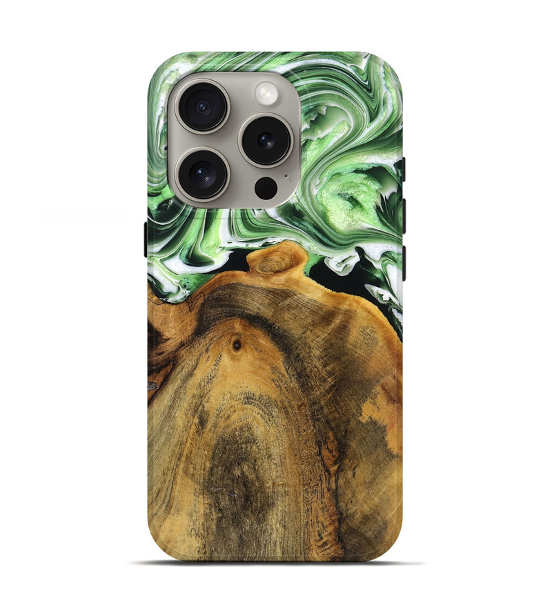 iPhone 16 Pro Wood+Resin Live Edge Phone Case - Bonita (Green, 719813)