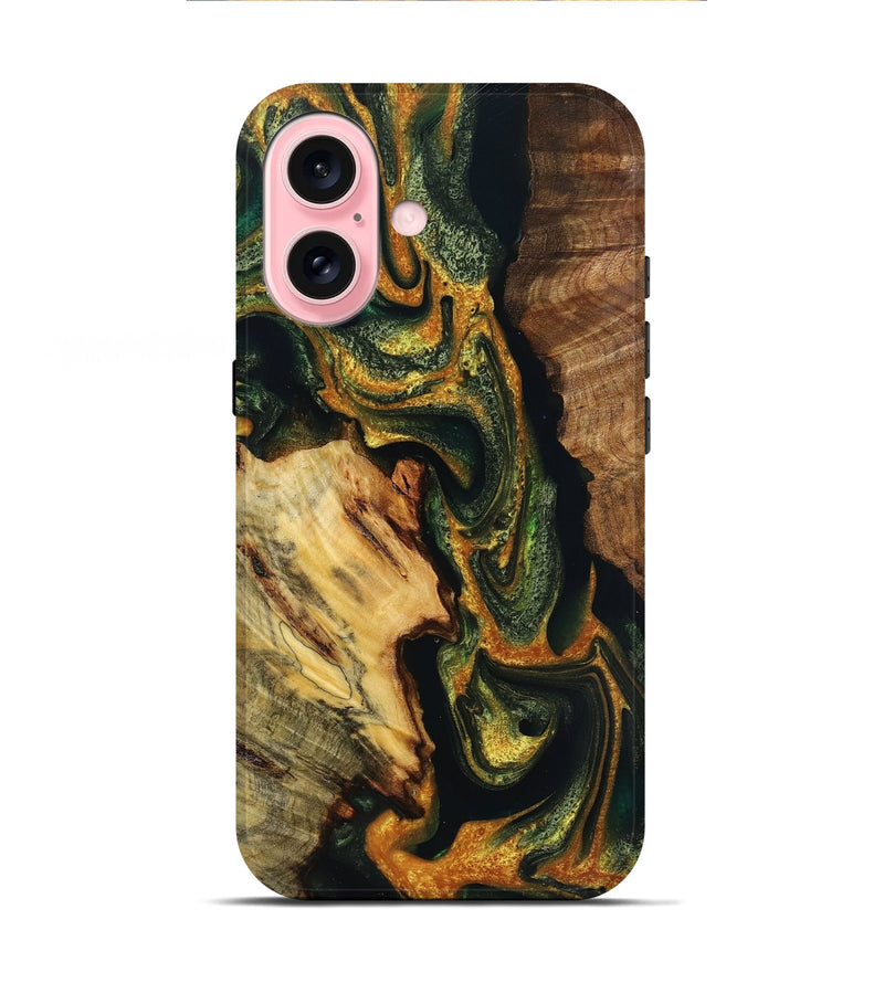 iPhone 16 Wood+Resin Live Edge Phone Case - Logan (Green, 719814)