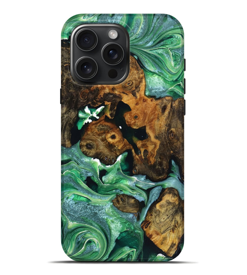 iPhone 16 Pro Max Wood+Resin Live Edge Phone Case - Ana (Green, 719816)