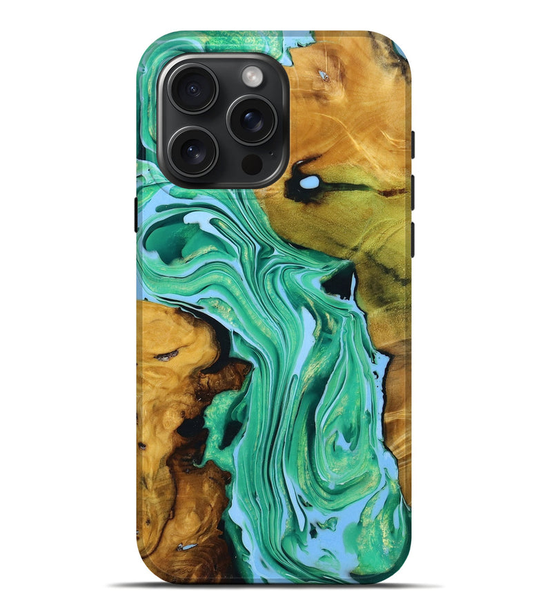 iPhone 16 Pro Max Wood+Resin Live Edge Phone Case - Marvin (Green, 719817)