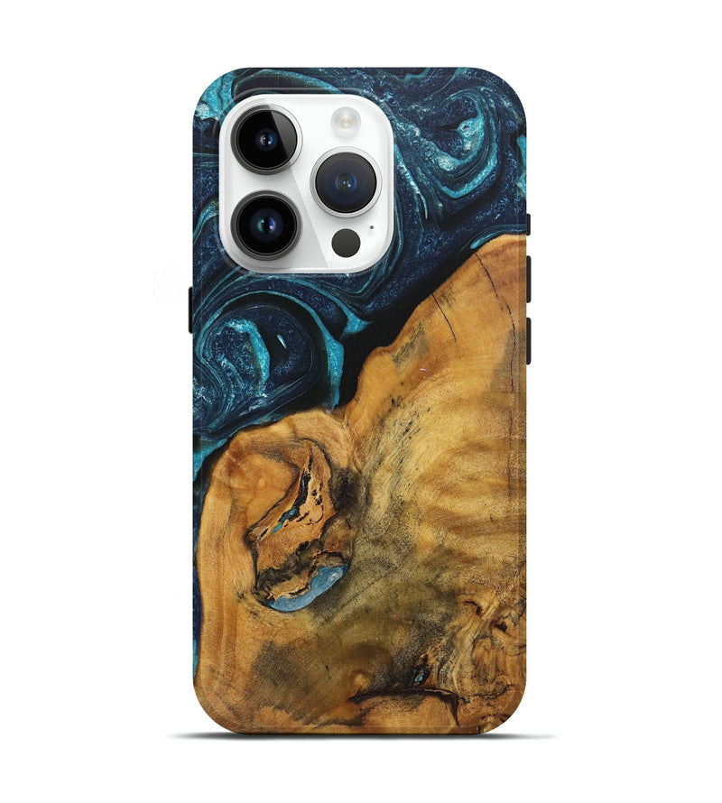 iPhone 15 Pro Wood+Resin Live Edge Phone Case - Dionne (Blue, 720053)