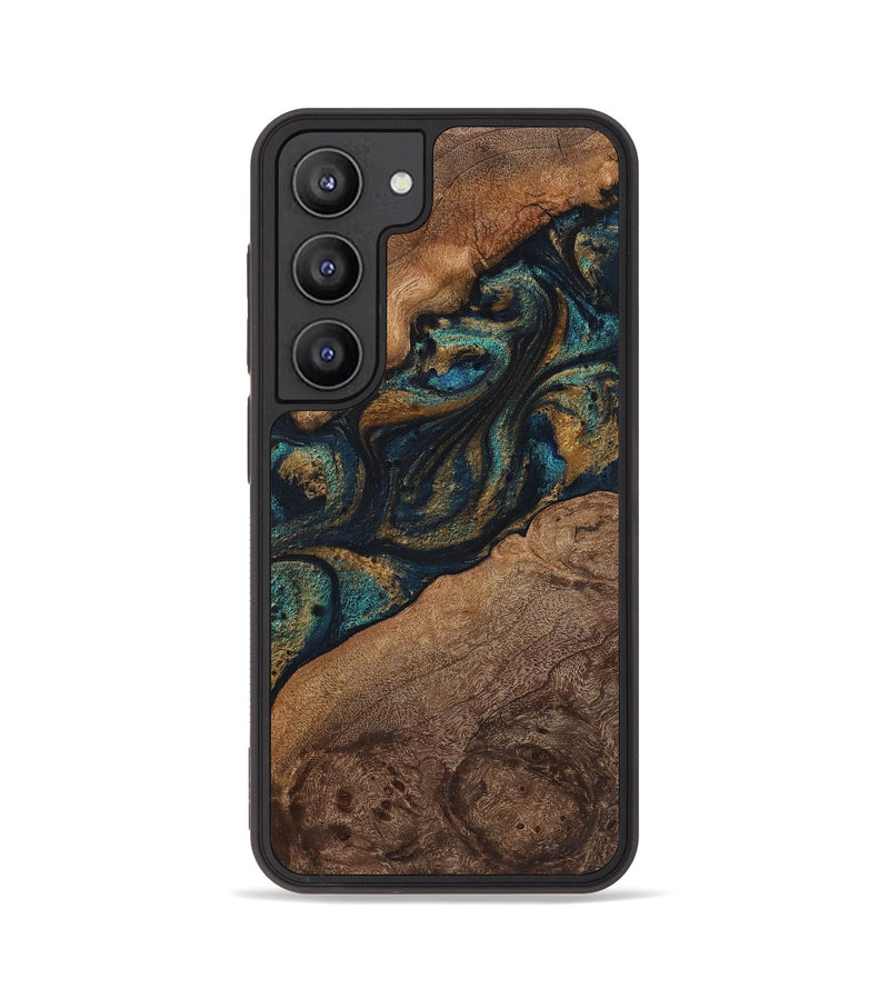 Galaxy S23 Wood+Resin Phone Case - Rudy (Teal & Gold, 720130)