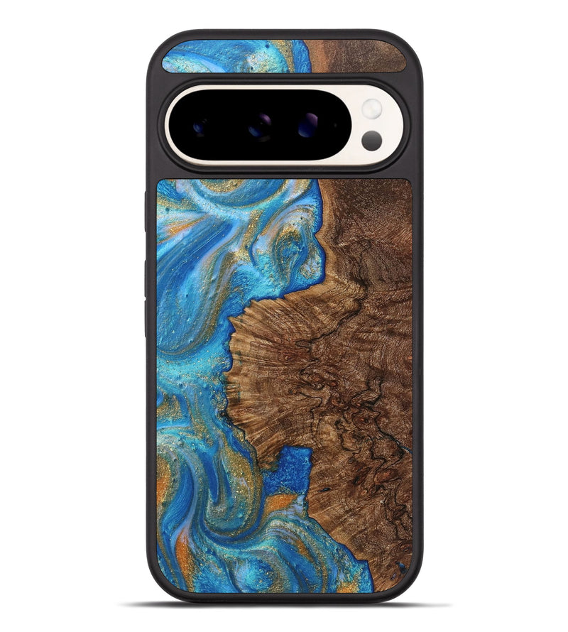 Pixel 9 Pro XL Wood+Resin Phone Case - Isabella (Teal & Gold, 720152)