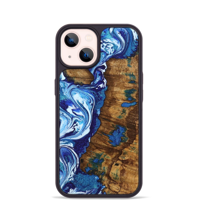 iPhone 14 Wood+Resin Phone Case - Tori (Blue, 720563)