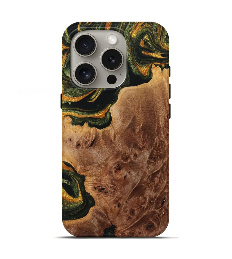 iPhone 16 Pro Wood+Resin Live Edge Phone Case - Daryl (Green, 720589)