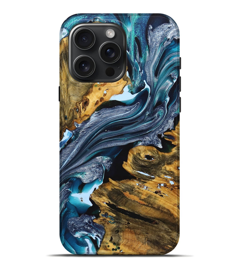 iPhone 16 Pro Max Wood+Resin Live Edge Phone Case - Remington (Blue, 720591)