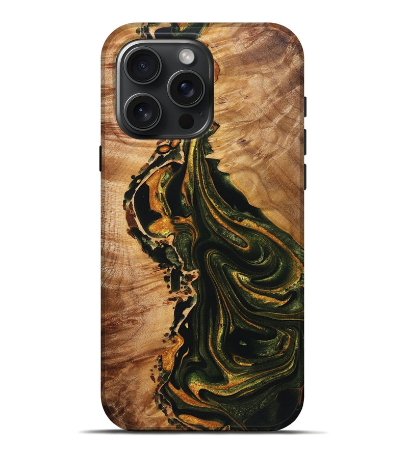iPhone 16 Pro Max Wood+Resin Live Edge Phone Case - Hilary (Green, 720592)