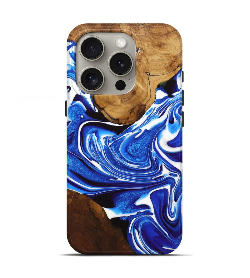 iPhone 16 Pro Wood+Resin Live Edge Phone Case - Malik (Blue, 720593)