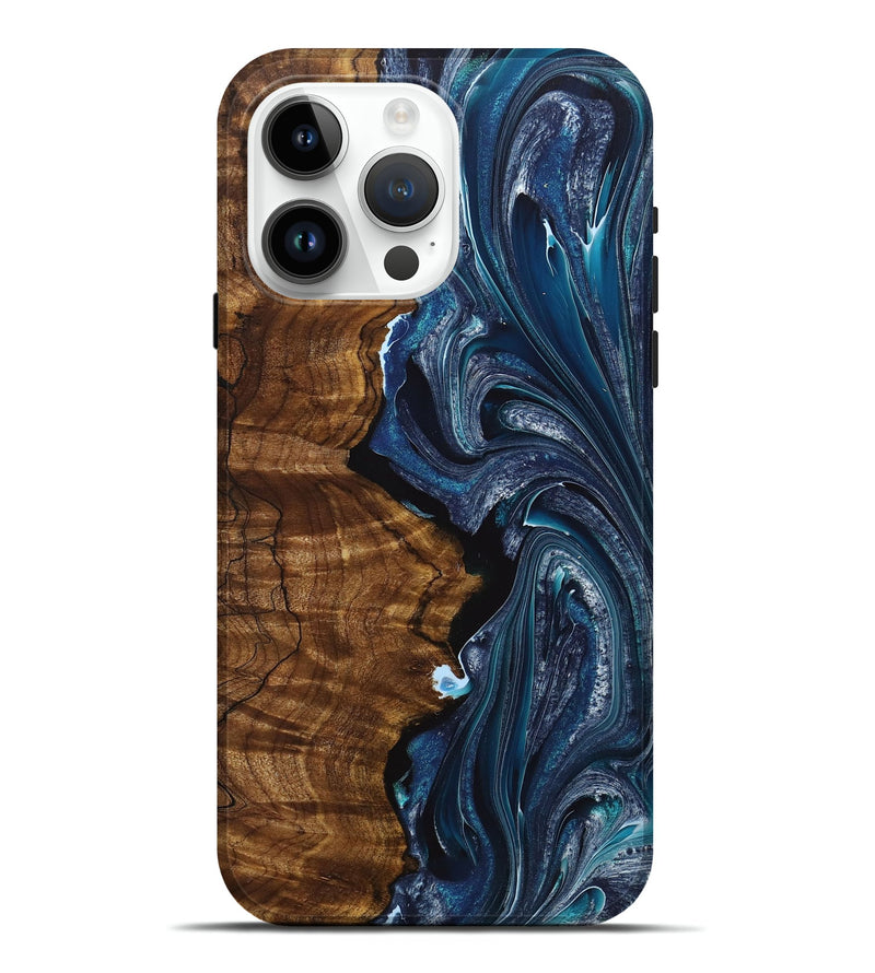 iPhone 15 Pro Max Wood+Resin Live Edge Phone Case - Susan (Blue, 720594)