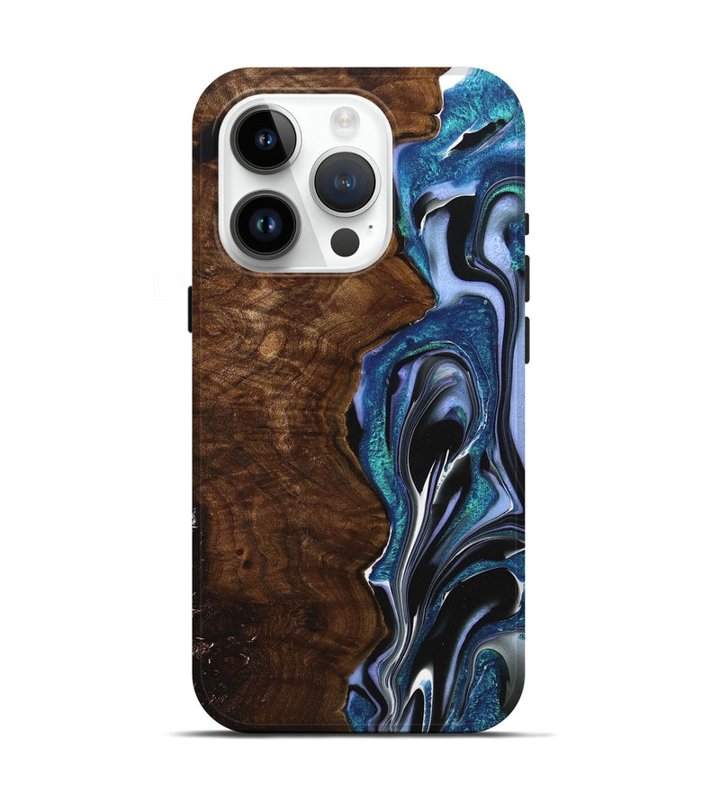 iPhone 15 Pro Wood+Resin Live Edge Phone Case - Doris (Blue, 720595)