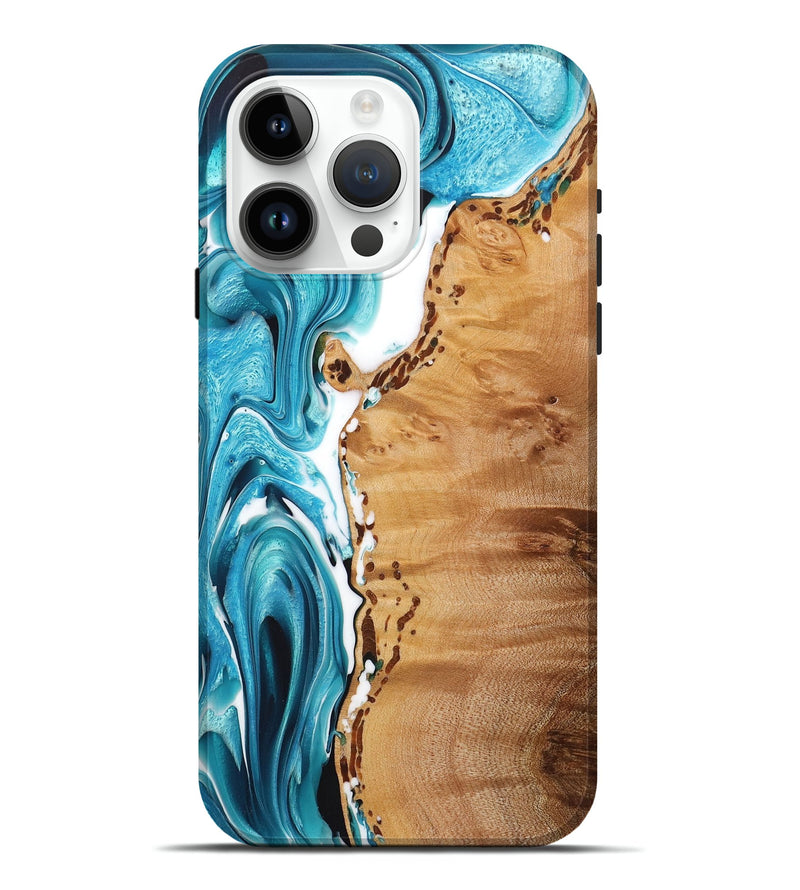 iPhone 15 Pro Max Wood+Resin Live Edge Phone Case - Gabriel (Blue, 720596)