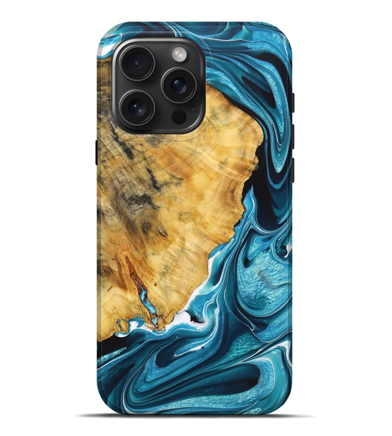 iPhone 16 Pro Max Wood+Resin Live Edge Phone Case - Wayne (Blue, 720598)