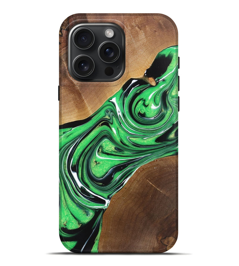 iPhone 16 Pro Max Wood+Resin Live Edge Phone Case - Sylvester (Green, 720729)