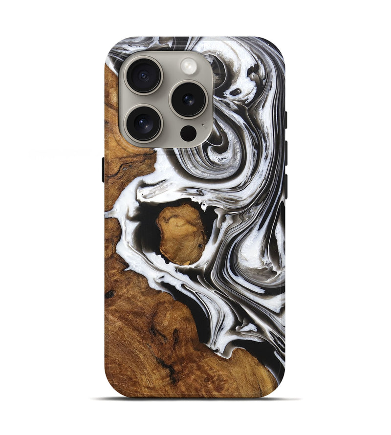 iPhone 16 Pro Wood+Resin Live Edge Phone Case - Cash (Black & White, 720744)