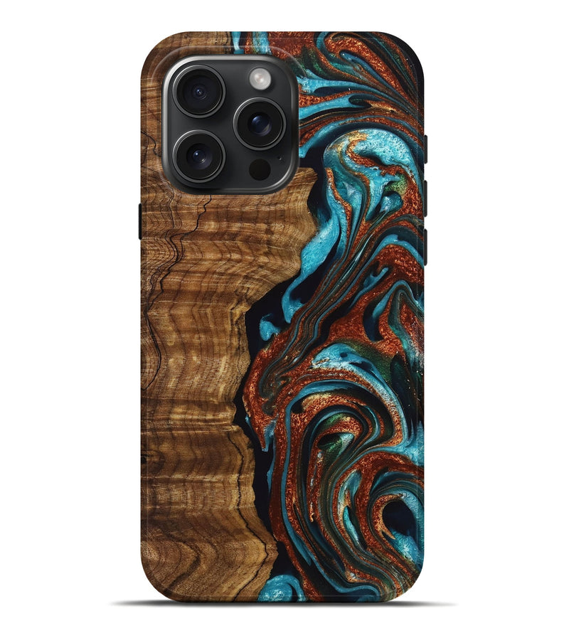 iPhone 16 Pro Max Wood+Resin Live Edge Phone Case - Alton (Teal & Gold, 720750)