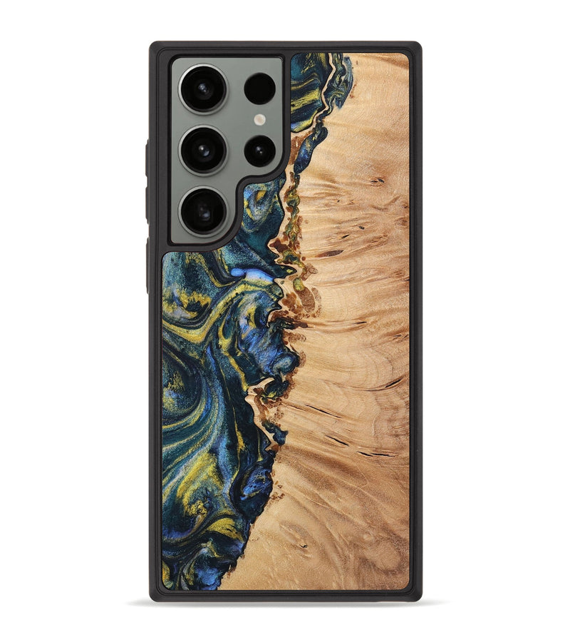 Galaxy S23 Ultra Wood+Resin Phone Case - Jill (Teal & Gold, 720902)