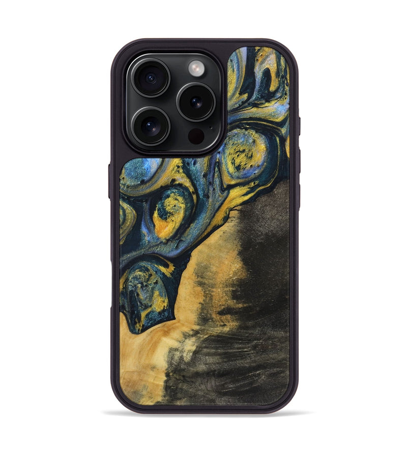 iPhone 16 Pro Wood+Resin Phone Case - Elizabeth (Teal & Gold, 720917)