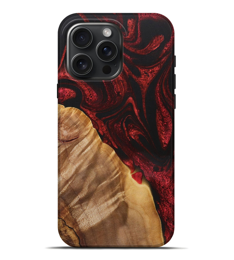 iPhone 16 Pro Max Wood+Resin Live Edge Phone Case - Mallory (Red, 721029)