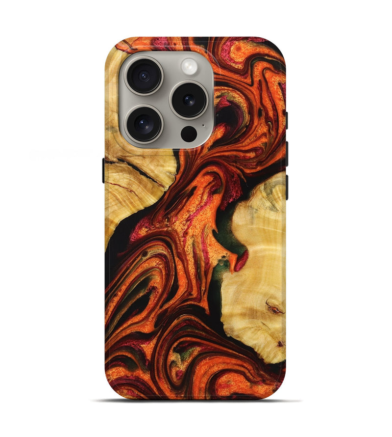 iPhone 16 Pro Wood+Resin Live Edge Phone Case - Catina (Red, 721033)