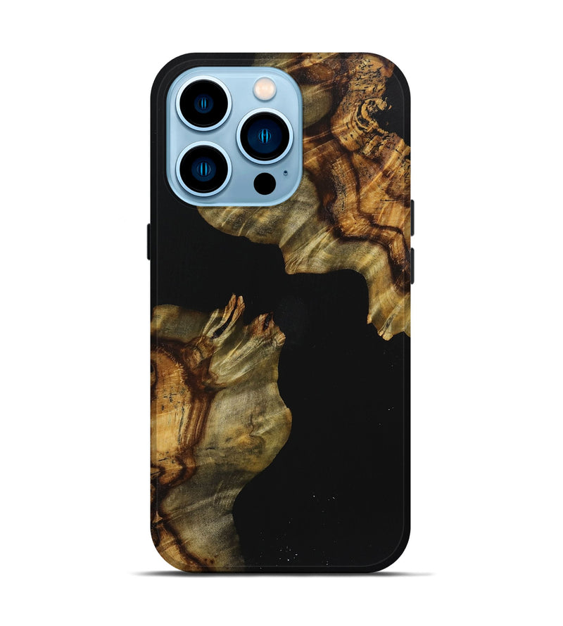 iPhone 14 Pro Wood+Resin Live Edge Phone Case - Devon (Pure Black, 721039)