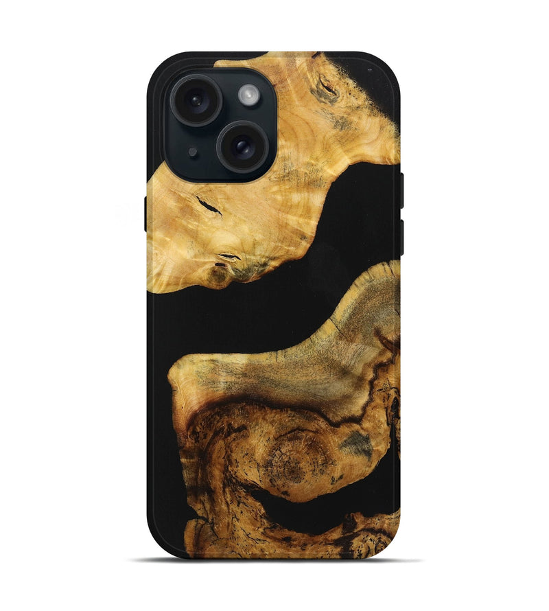 iPhone 15 Wood+Resin Live Edge Phone Case - Autumn (Pure Black, 721041)