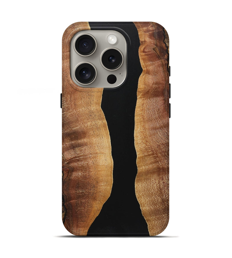 iPhone 16 Pro Wood+Resin Live Edge Phone Case - Kirsten (Pure Black, 721042)