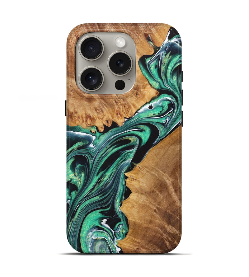 iPhone 16 Pro Wood+Resin Live Edge Phone Case - Amiyah (Green, 721054)