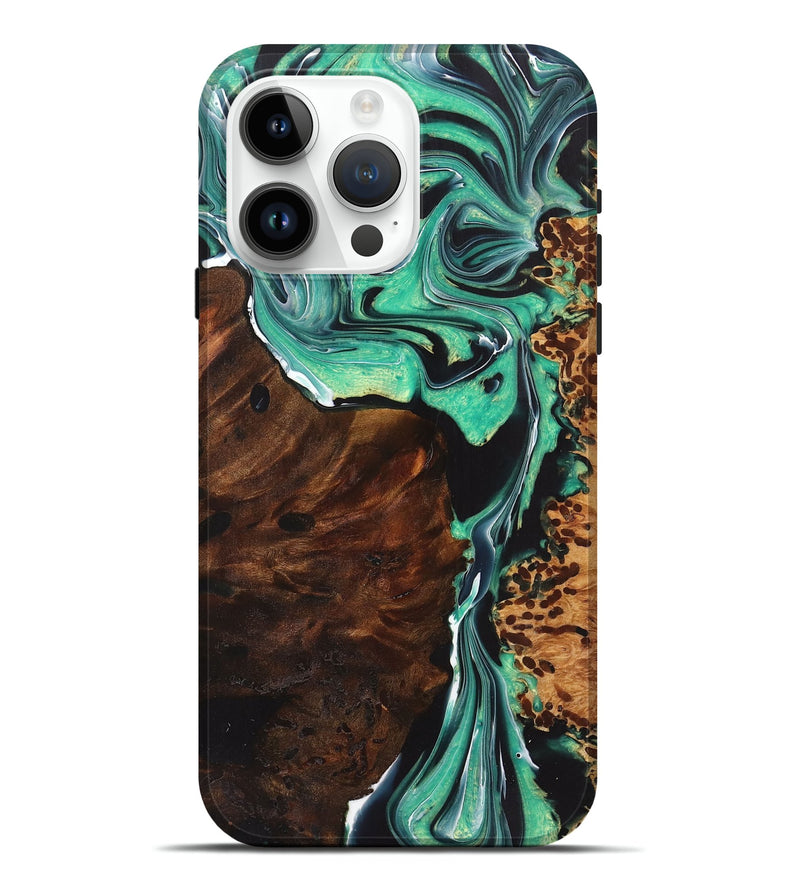iPhone 15 Pro Max Wood+Resin Live Edge Phone Case - Diamond (Green, 721055)