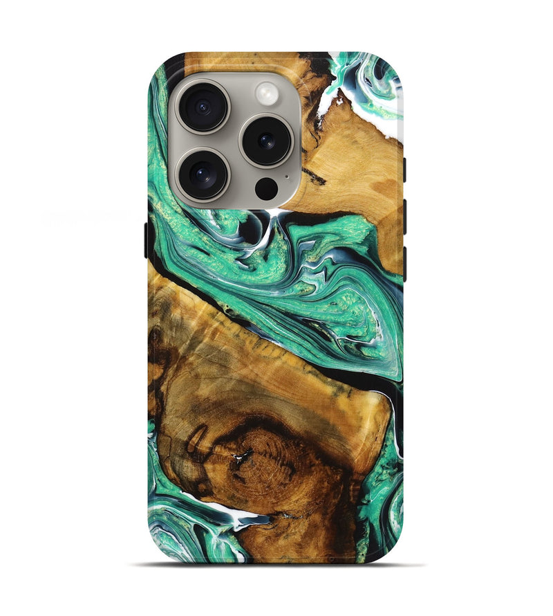 iPhone 16 Pro Wood+Resin Live Edge Phone Case - Dixie (Green, 721057)