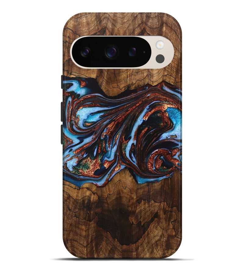 Pixel 9 Pro XL Wood+Resin Live Edge Phone Case - Londyn (Teal & Gold, 721062)