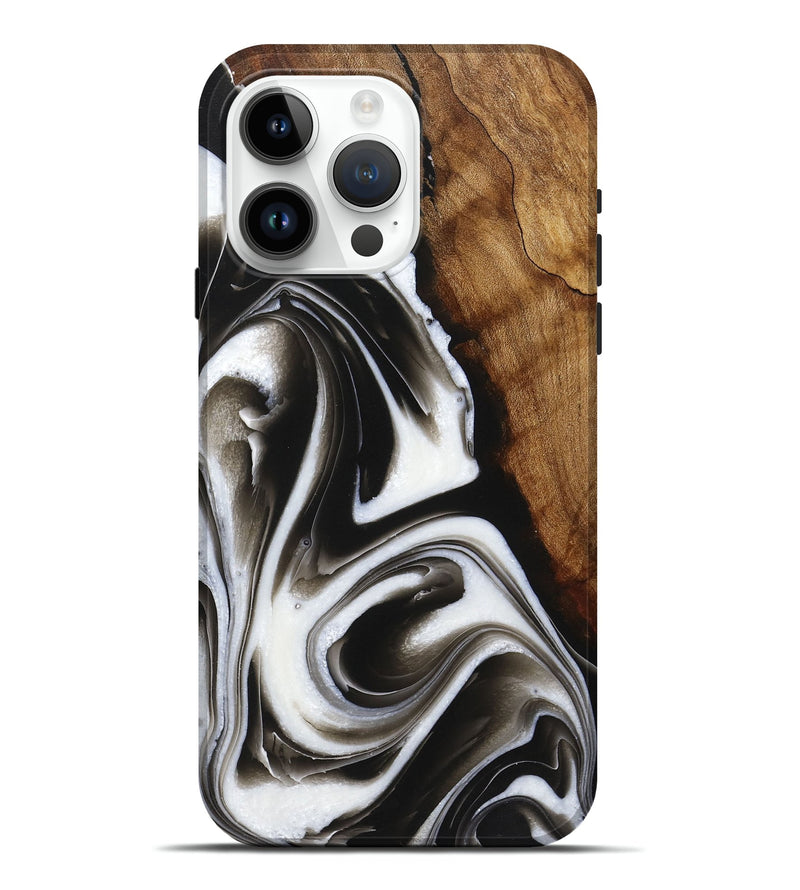 iPhone 15 Pro Max Wood+Resin Live Edge Phone Case - Courtney (Black & White, 721068)