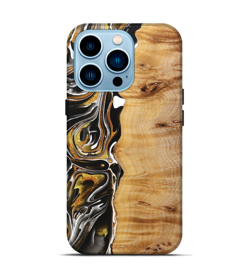 iPhone 14 Pro Wood+Resin Live Edge Phone Case - Saylor (Black & White, 721069)