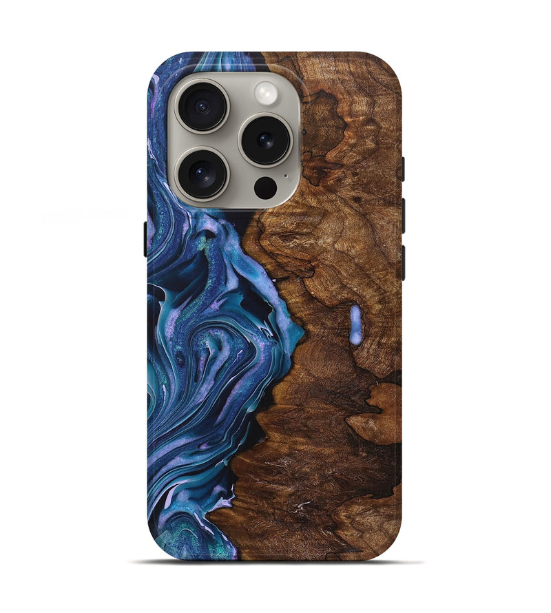 iPhone 16 Pro Wood+Resin Live Edge Phone Case - Eli (Blue, 721072)