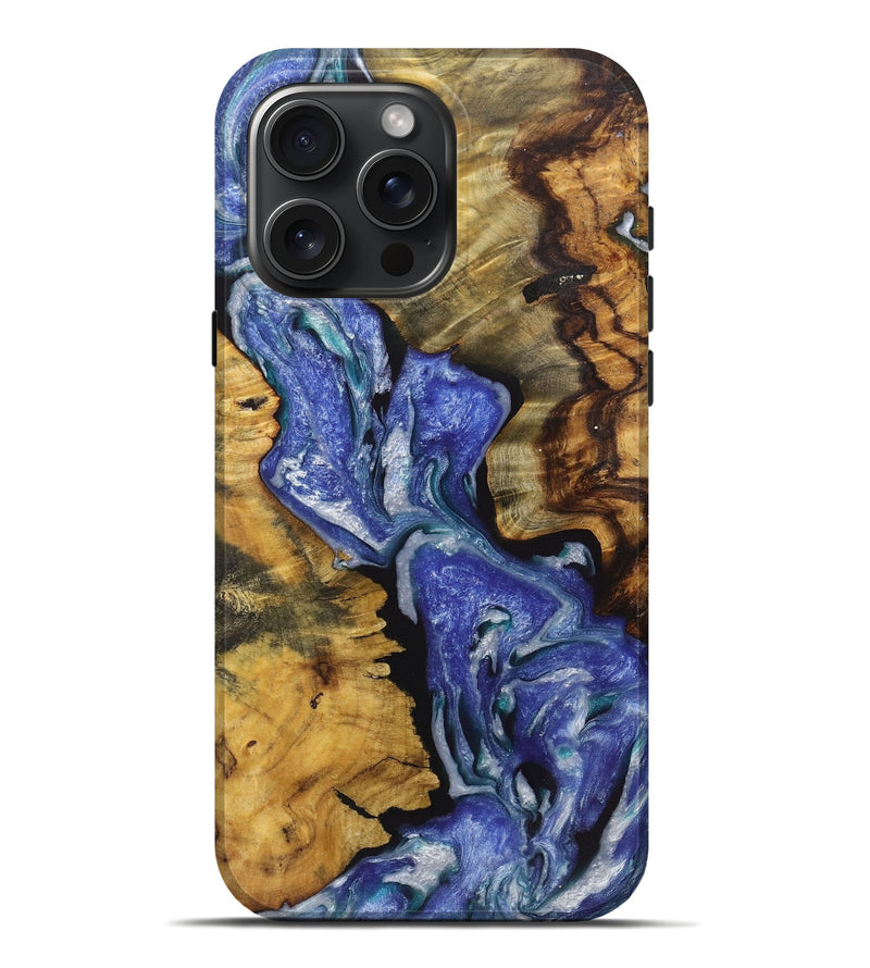 iPhone 16 Pro Max Wood+Resin Live Edge Phone Case - Victoria (Blue, 721073)