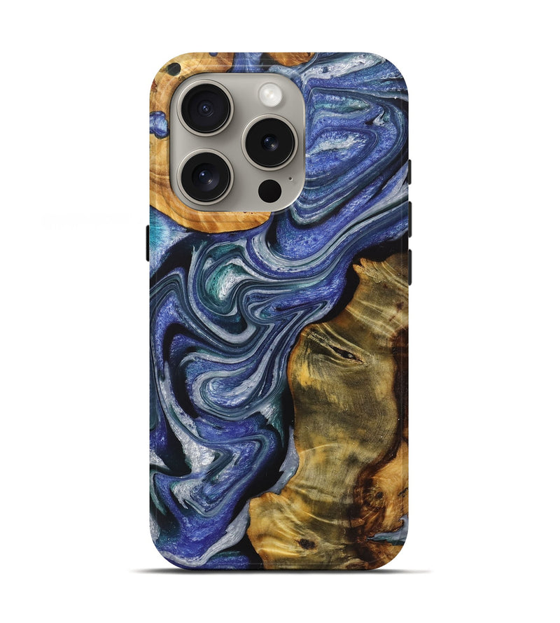 iPhone 16 Pro Wood+Resin Live Edge Phone Case - Bernadette (Blue, 721077)