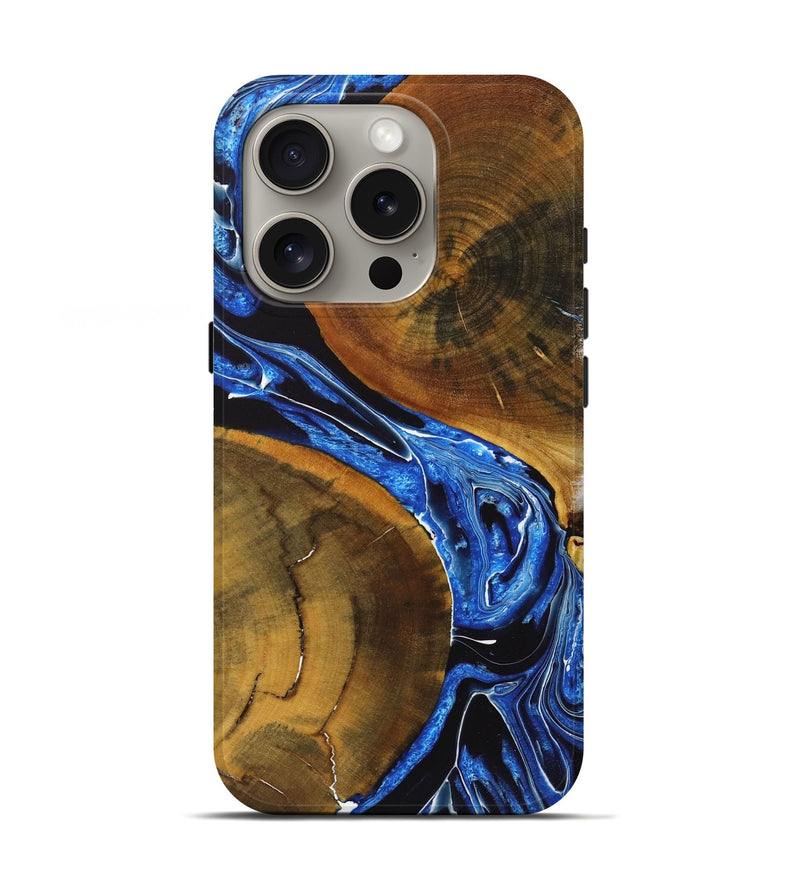 iPhone 16 Pro Wood+Resin Live Edge Phone Case - Lily (Blue, 721078)
