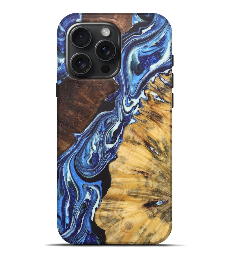 iPhone 16 Pro Max Wood+Resin Live Edge Phone Case - Kierra (Blue, 721100)