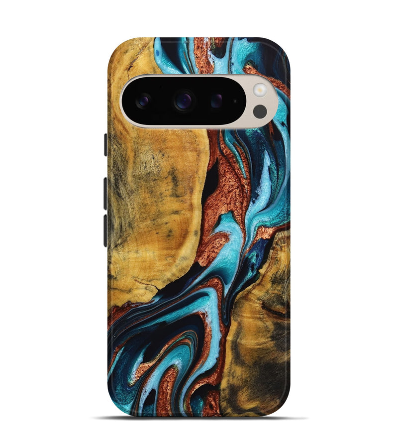 Pixel 9 Pro Wood+Resin Live Edge Phone Case - Kizzy (Teal & Gold, 721101)