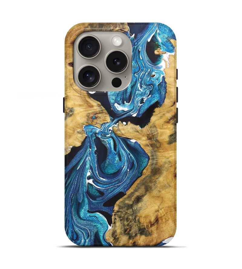 iPhone 16 Pro Wood+Resin Live Edge Phone Case - Cortney (Blue, 721104)