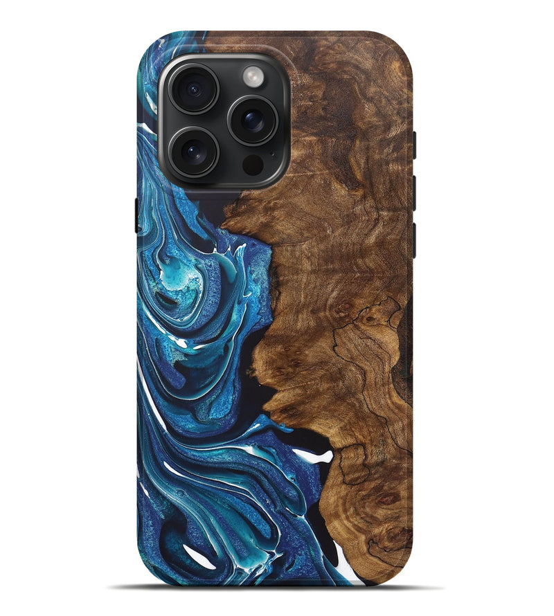 iPhone 16 Pro Max Wood+Resin Live Edge Phone Case - Eliana (Blue, 721105)