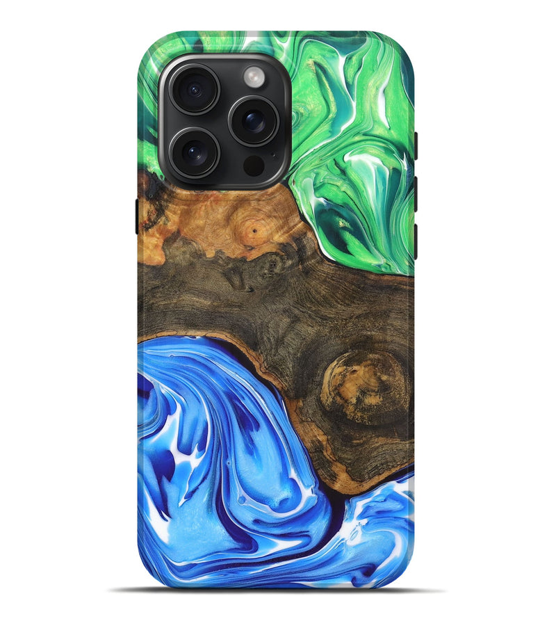 iPhone 16 Pro Max Wood+Resin Live Edge Phone Case - Eric (Blue, 721107)