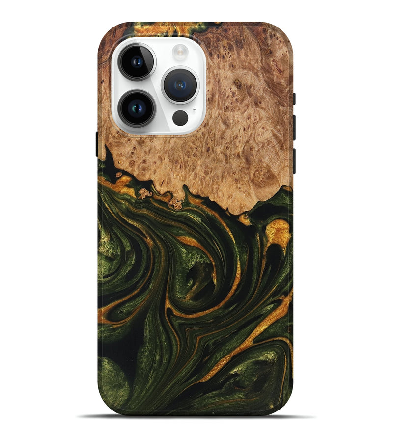 iPhone 15 Pro Max Wood+Resin Live Edge Phone Case - Derek (Green, 721123)