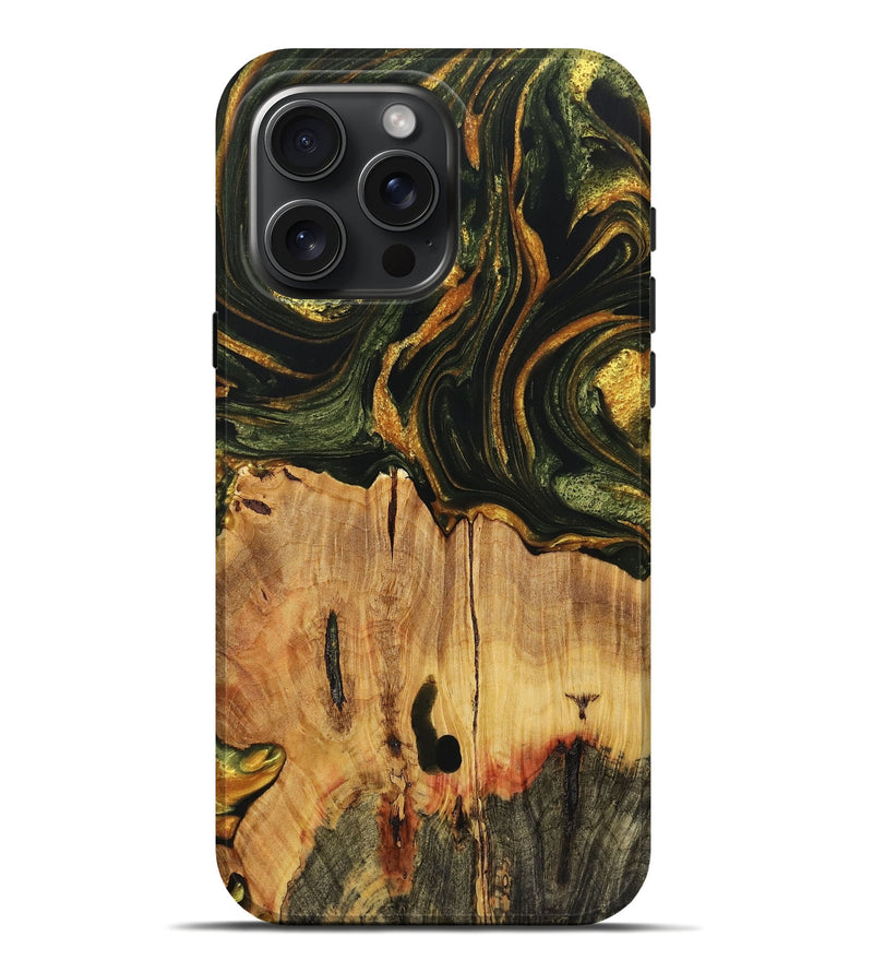 iPhone 16 Pro Max Wood+Resin Live Edge Phone Case - Corinne (Green, 721124)