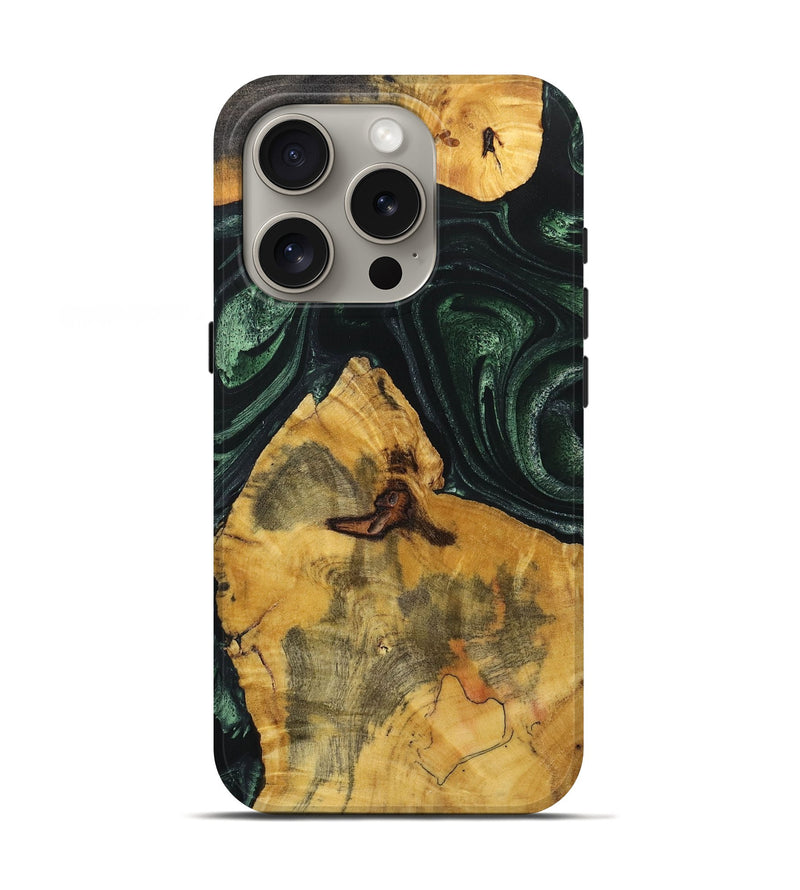 iPhone 16 Pro Wood+Resin Live Edge Phone Case - Jimmie (Green, 721125)