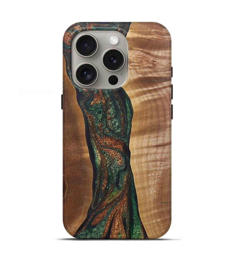 iPhone 16 Pro Wood+Resin Live Edge Phone Case - Kristen (Green, 721126)